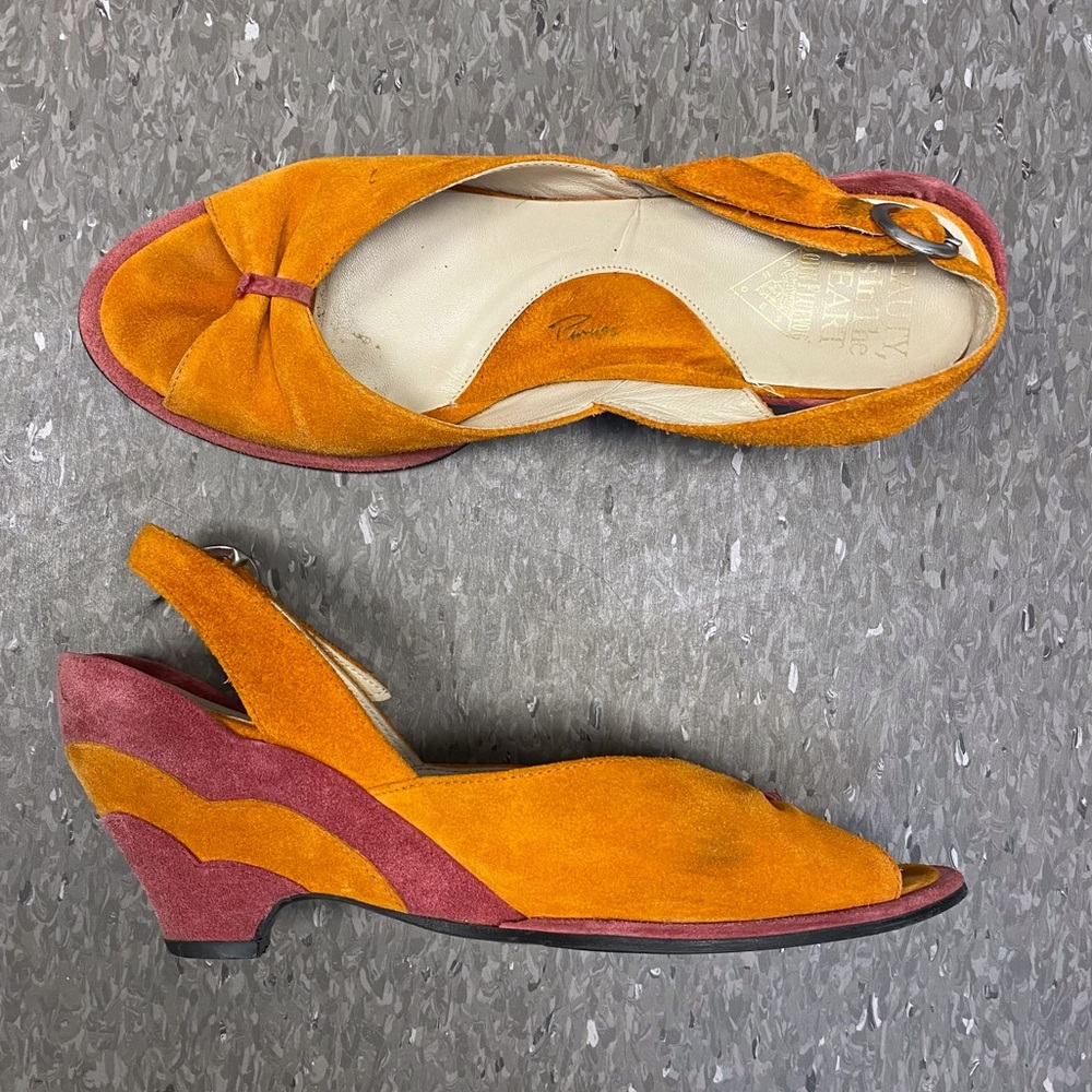 John Fluevog PinUps Miss June, size 11 in Orange and Raspberry Red